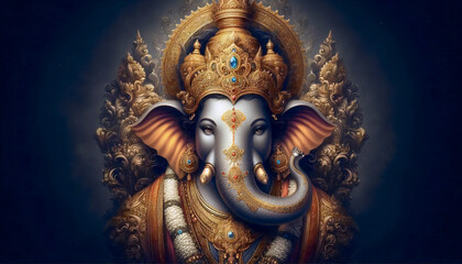 Fototapeta premium A Lord Ganesha with a crown, Ai generated image