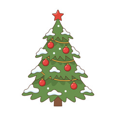 Festive Christmas tree adorned with ornaments and snow for holiday cheer