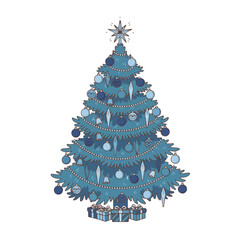 Celebrate winter holidays with this elegant blue Christmas tree design