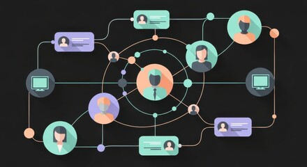 Global digital network connecting diverse professionals through technology, data exchange, and online collaboration across virtual communication platforms