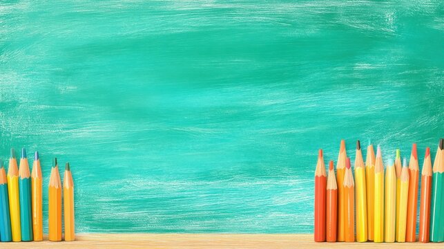 Colorful school pencils art classroom background. Education and creativity with vibrant stationery and learning supplies. Academic concept, modern graphic illustration, creative design for student or