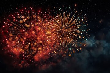 Fototapeta premium Fireworks explosion during night creating vibrant colorful display