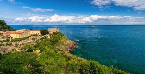 Fototapeta premium Portoferraio, Elba, Toscana, Italy, Europe - 26 September 2025, panoramic view of the coast