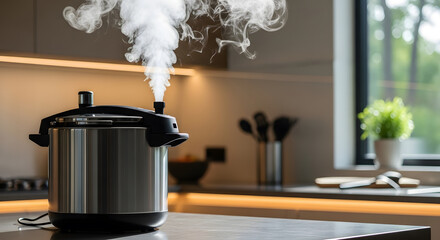 Pressure Cooker Steaming on Kitchen Countertop
