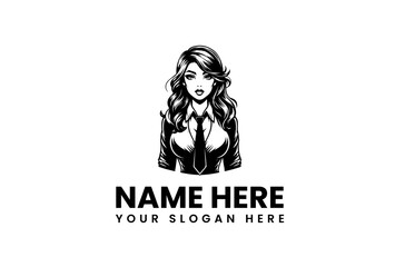 Business Woman Logo Design - Elegant Lady in Tie Illustration