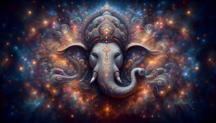 A Lord Ganesha with galaxies, Ai generated image