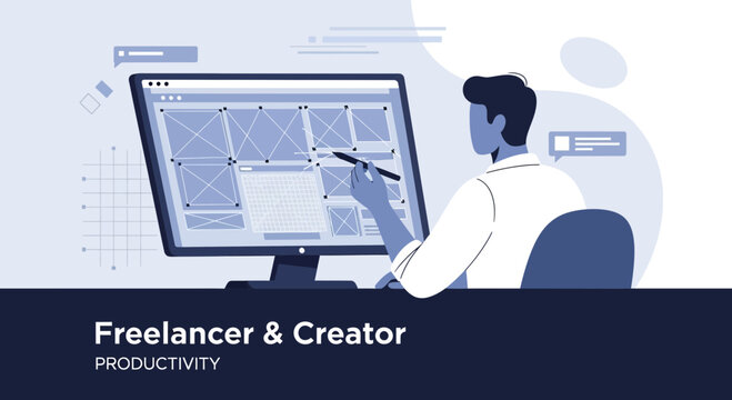 Designer Working On Computer Application Interface, Freelance Creative Design Concepts