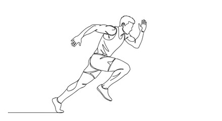 Continuous one line drawing of a sprinter running fast, conveying motion and athleticism with simplicity and elegance