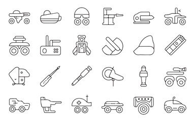 Naklejka premium Collection of hand drawn icons representing various robotic and autonomous vehicles and components