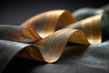 Close-up of golden metallic threads forming elegant waves