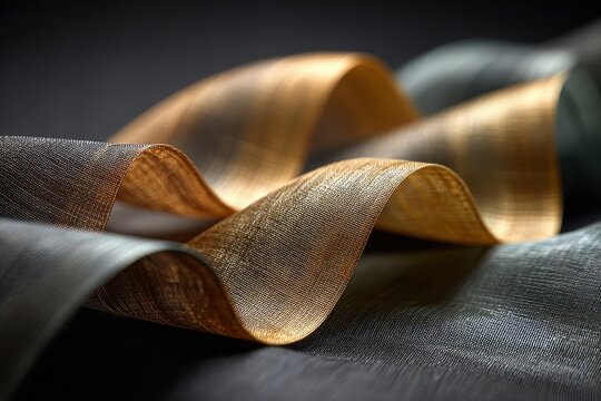 Close-up of golden metallic threads forming elegant waves
