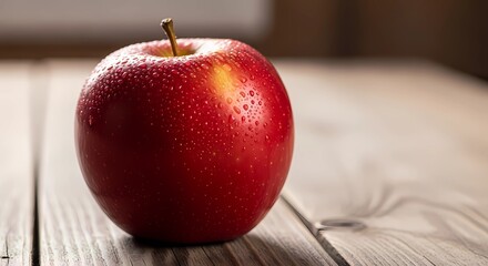 red apple on a wooden table