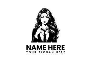 Elegant Businesswoman Portrait with Tie in Black and White - Professional Logo Design