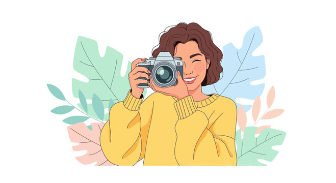 Joyful Female Photographer Capturing Moments Amidst Botanical Accents Of Delightful Florals - Powered by Adobe