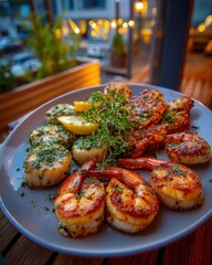 Grilled Seafood Platter with Shrimp and Scallops Presentation
