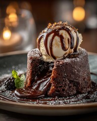 Rich Chocolate Lava Cake with Ice Cream and Molten Center
