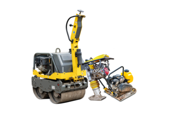 Soil compaction equipment for construction work. Roller, hand rammer, and vibratory plate. Construction equipment rental.