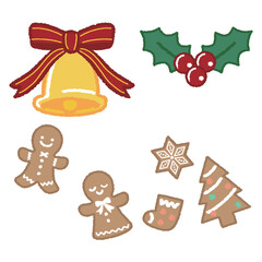 クリスマスの小物セット　 ベルとリボン　ひいらぎ　ジンジャークッキー
