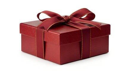Obraz premium Luxury red gift box with beautiful ribbon on white background