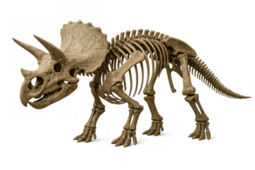 Triceratops skeleton exhibiting prehistoric life, paleontology, and dinosaur extinction through ancient fossil bones