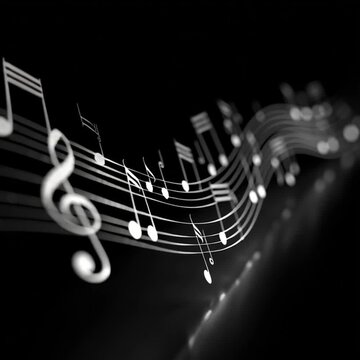 Musical notes on a black background, an unusual video for advertising