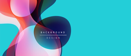 Abstract colorful shapes overlap, creating dynamic background. Text reads background design within central form. Vibrant hues dominate composition.