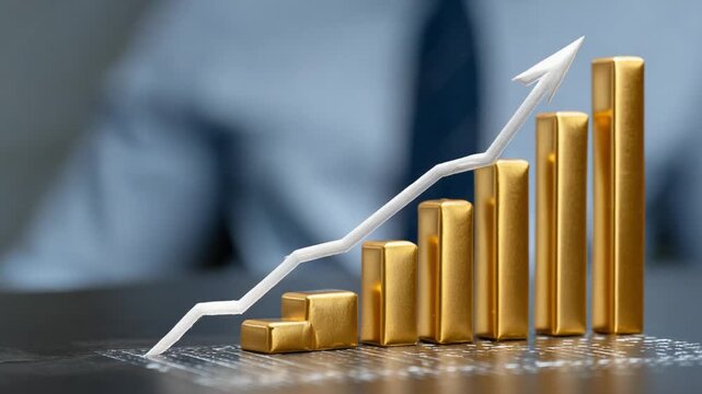 Market Ascent: A dynamic representation of business success, featuring a rising bar graph with a sharp, upward-trending arrow. This visual symbolizes growth, progress, and financial achievement.
