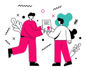 Minimalist Flat Vector Illustration of Person Earning Certificate