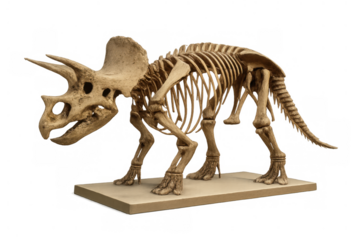 Triceratops skeleton model showcasing prehistoric paleontology and dinosaur extinction history, isolated