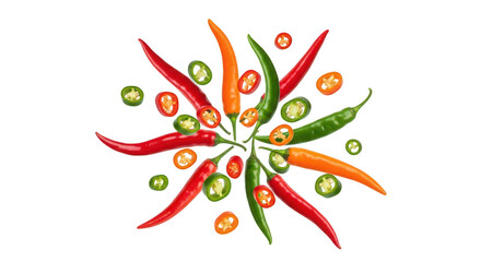 Colorful display of fresh chili peppers isolated on transparent background