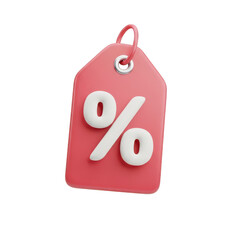 Pink discount tag with percentage sign isolated on transparent background