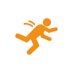 Falling yellow person silhouette pictogram. Caution sign. Isolated on white background. Vector illustration
