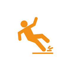 Falling yellow person silhouette pictogram. Caution sign. Isolated on white background. Vector illustration