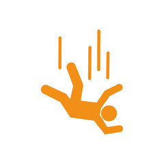 Obraz premium Falling yellow person silhouette pictogram. Caution sign. Isolated on white background. Vector illustration