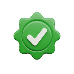 Green check mark badge isolated on transparent background representing approval