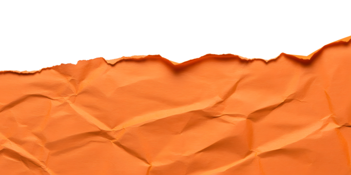 Orange torn paper texture with crumpled surface and rough edge perfect for design backgrounds, scrapbooking, digital art, and craft templates.