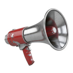 Vintage red and silver megaphone isolated on transparent background, ready for use