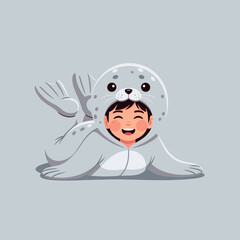Child in Seal Costume A Joyful Cartoon Illustration of a Kid Dressed as a Seal.