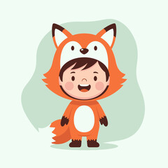 Adorable Child Dressed in a Fox Costume for Halloween.