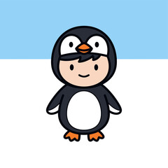 Cartoon Child Adorably Dressed in a Penguin Costume for Playful Fun.