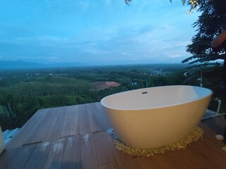 High angle view of the outdoor bathtub