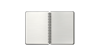 Open, lined notebook, top-down view. Journal with lines to fill in. png, isolated on transparent background, perfect for marketing and design.