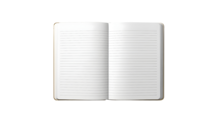 Open, lined notebook, top-down view. Journal with lines to fill in. png, isolated on transparent background, perfect for marketing and design.