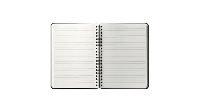 Open, lined notebook, top-down view. Journal with lines to fill in. png, isolated on transparent background, perfect for marketing and design. - Powered by Adobe