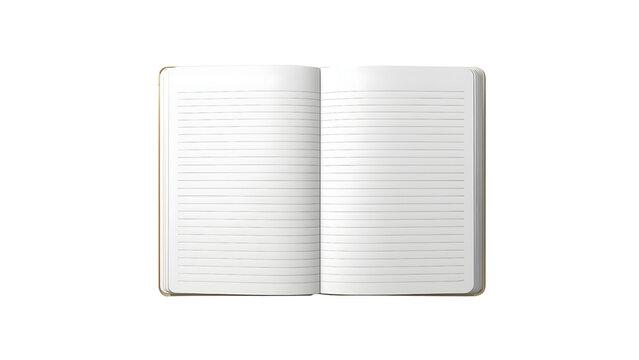 Open, lined notebook, top-down view. Journal with lines to fill in. png, isolated on transparent background, perfect for marketing and design.