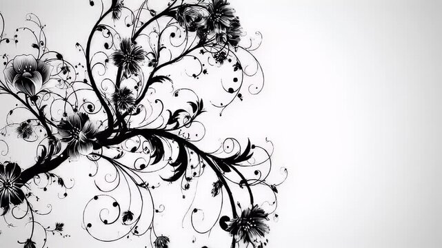 Dramatic Dark Floral Vines with Decorative Swirls on a White Gradient Backdrop