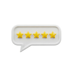 Five yellow stars inside a white speech bubble isolated on transparent background