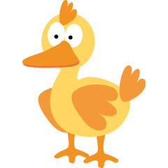 Cartoon Yellow Duckling With Orange Beak and Feet Standing on Transparent Background Full Body View