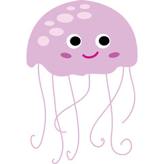Charming light purple jellyfish with gentle eyes and playful tendrils floating gracefully on a pure white background