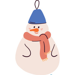 Charming Snowman Illustration Wearing a Blue Hat and Pink Scarf Festive Winter Character on Transparent Background